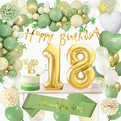 Grün Gold 18. Geburtstag Deko mit Luftballon und Happy Birthday Banner, Ballon Girlande für Frauen und Männer Grün Gold 18. Geburtstag Deko mit Luftballon und Happy Birthday Banner, Ballon Girlande für Frauen und Männer von Sumtoco