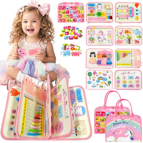 Sumtoco Busy Board, Montessori Spielzeug 2 Jahre, 9 In 1 Montessori Activity Board, Busy Board Ab 1 2 Jahr, Kinderspielzeug Ab 1 Jahr, Geschenk Für Spielzeug Ab 1 2 3 4 Mädchen, Quiet Book von Sumtoco