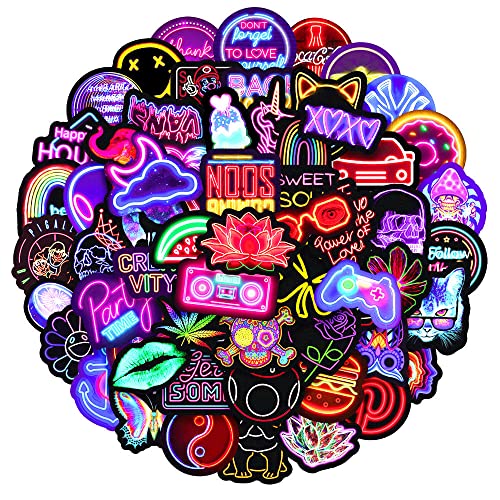 100 Stück niedliche kawaii Anime Vinyl Aufkleber sticker stickers für auto Laptop Kinder Teenager Erwachsene (Neonmuster) von Sun Awesome