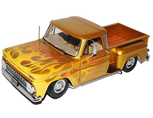 Sun Star Chevrolet Chevy Pick-Up C-10 Stepside 1965 Lowrider Gelb Gold mit Flammen 1/18 Modell Auto mit individiuellem Wunschkennzeichen von Sun Star