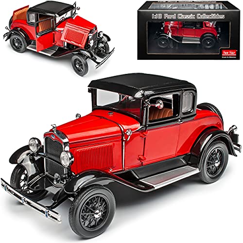Sun Star Ford Model A Coupe Rot mit Schwarz 1928-1931 1/18 Modell Auto mit individiuellem Wunschkennzeichen von Sun Star