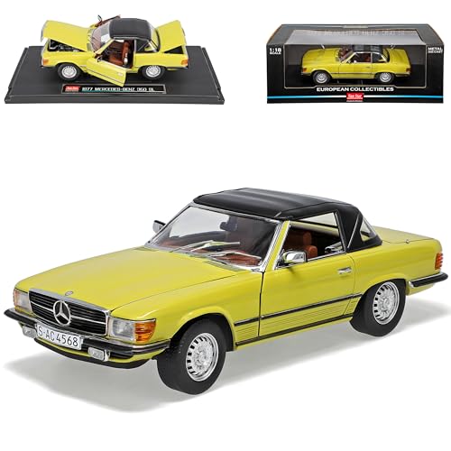 Sun Star Mercedes-Benz 350SL R107 Cabrio mit abnehmbarem Soft Top Dach Gelb 1971-1989 1/18 Modell Auto von Sun Star