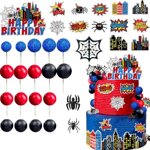 SunAurora 36 Stück Superhero Kuchen Tortendeko, Superhelden Themen Kuchen Deko, Spider Cake Decor für Jungen und Mädchen Geburtstagsparty,Superhero Party, Halloween Party Dekoration von SunAurora