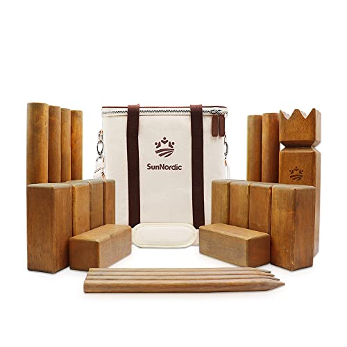 SunNordic Kubb Wikinger Wurfspiel, Schwedisches Schachspiel Aus Hochwertigem Gummibaumholz, Inklusive Tragetasche Aus Segeltuch Und Spielanleitung – Robustes Kubb Yard-Spiel FüR Kinder Und Erwachsene von SunNordic