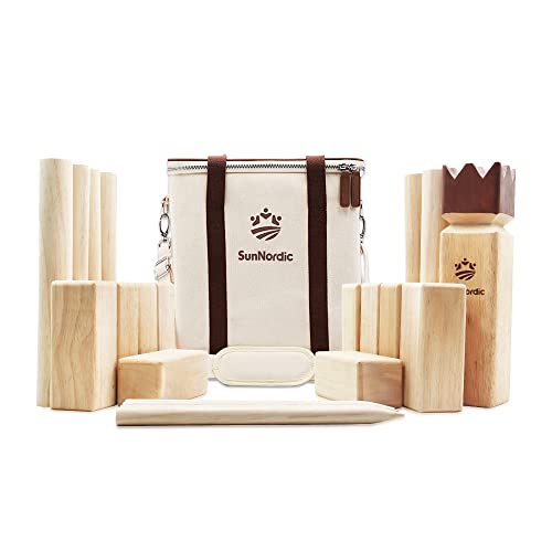 SunNordic Kubb Wikinger Wurfspiel, Schwedisches Schachspiel Aus Hochwertigem Gummibaumholz, Inklusive Tragetasche Aus Segeltuch Und Spielanleitung – Robustes Kubb Yard-Spiel FüR Kinder Und Erwachsene von SunNordic