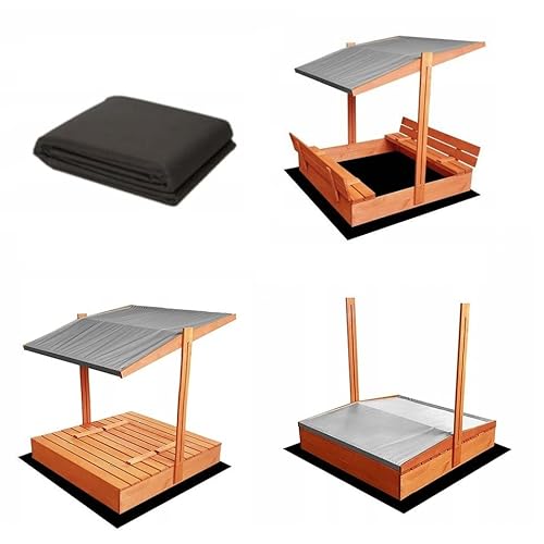 Premium Imprägniert Sandkasten 120x120 mit Dach mit Sonnenschutz mit UV-Schutz Sandbox mit Abdeckung mit Sitzbänken mit Deckel mit Plane Sandkiste Sandkastenvlies Holz von SunWood