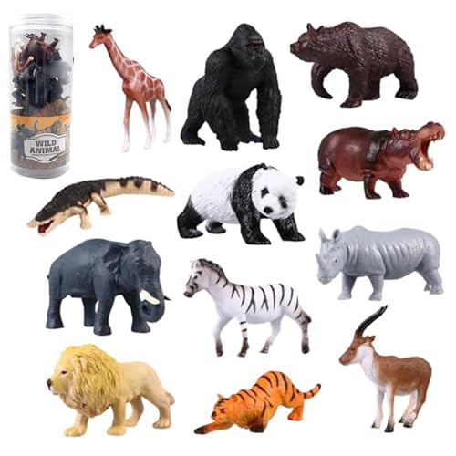 12 Mini-Tierfiguren, realistische Wildtierfiguren aus Kunststoff für Wissenschaftsprojekte und Tortenaufsätze, frühes Lernmodell für Kleinkinder, Tierfiguren für Kleinkinder von 1–3 Jahren, Tiers von SunaOmni
