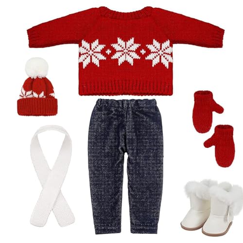18 Zoll Puppenkleidung, süße gestrickte amerikanische Puppenkleidung, Weihnachts-Winter-Puppenoutfit, einschließlich Schuhe, Pullover, Hose, Mütze, Handschuhe und Schals für Weihnachtsdekorgesche von SunaOmni