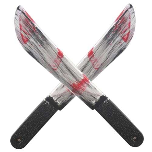 2 Stück Halloween-Messer, realistische blutige Metzgermesser-Requisiten, 2, x 15, 7 Zoll handgehaltenes dekoratives Spielzeugmesser aus Kunststoff für Party, Streich, Cosplay, Dekorationen, Spiel von SunaOmni