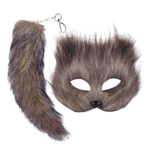 2-teiliges Set Fuchsmaske und Schwanz, Kunstfuchshaar-Halloweenmaske, flauschige Therian-Halbgesichtsmaske mit Fuchsschwanz-Schlüsselanhänger für Maskerade, Halloween, Cosplay, Fuchsmaske, graue 2-teiliges Set Fuchsmaske und Schwanz, Kunstfuchshaar-Halloweenmaske, flauschige Therian-Halbgesichtsmaske mit Fuchsschwanz-Schlüsselanhänger für Maskerade, Halloween, Cosplay, Fuchsmaske, graue von SunaOmni