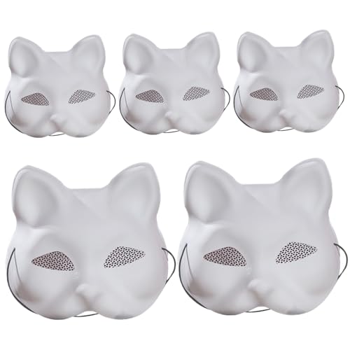 5-teilige Katzenmaske mit Augennetz zum Bemalen, 7 x 7 x 3 Zoll Therian-Maske mit elastischem Riemen, Pelzmaske, DIY-Kostüm-Requisiten für Cosplay-Partys, Halloween, Pelzmaske, Therian-Ausrüstung von SunaOmni