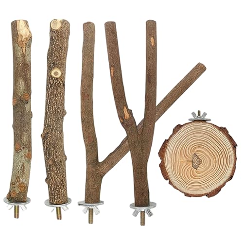 5pcs/Set Bird Barch Stand Safe Naturholz Papageienständer Interaktive Vogelstacheln Übungsspielzeug Käfigzubehör für Wellensittich, Shotet, Lovebird von SunaOmni