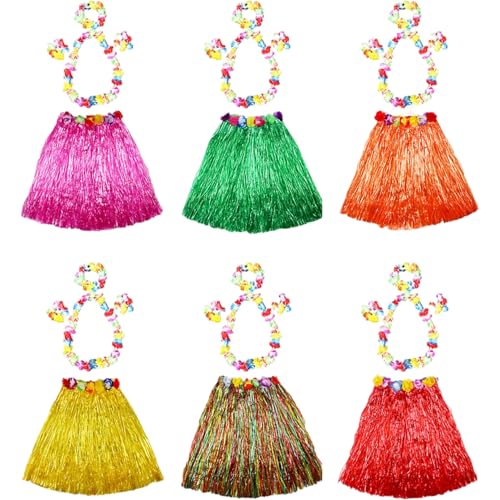 6er-Set Grasröcke mit Blumenketten-Stirnbandarmbändern, Hula-Rock aus Kunststoff mit elastischer Taille und verstellbarem Verschluss, tropisches Kostüm für Partys, Geburtstagsfeiern, Hawaii-Röcke 6er-Set Grasröcke mit Blumenketten-Stirnbandarmbändern, Hula-Rock aus Kunststoff mit elastischer Taille und verstellbarem Verschluss, tropisches Kostüm für Partys, Geburtstagsfeiern, Hawaii-Röcke von SunaOmni