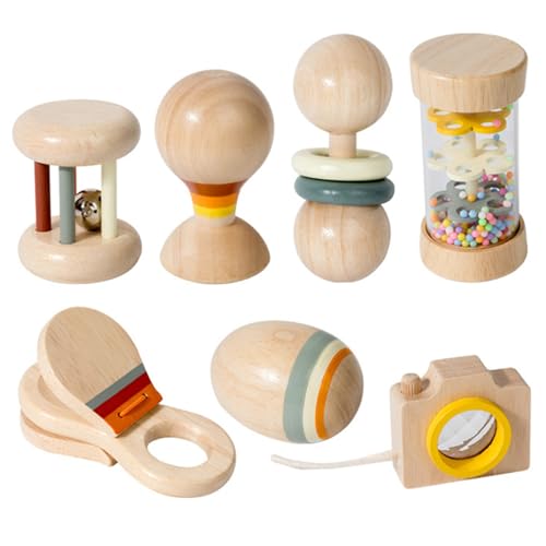 7-teiliges Set aus Holz-Babyrassel, Bio-Natur-Babyrassel mit Regenstab, Handglocke, Sandball und mehr, Montessori-Holzrassel für Jungen und Mädchen, Geburtstagsgeschenk, Holzrassel, Holz-Babyspie 7-teiliges Set aus Holz-Babyrassel, Bio-Natur-Babyrassel mit Regenstab, Handglocke, Sandball und mehr, Montessori-Holzrassel für Jungen und Mädchen, Geburtstagsgeschenk, Holzrassel, Holz-Babyspie von SunaOmni