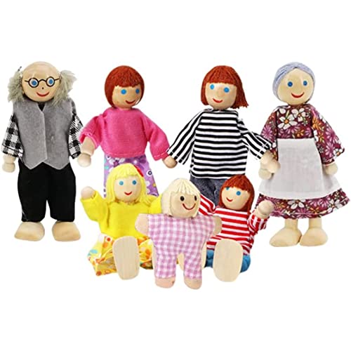 Dolls Familie Set Dolls Houses Menschen, Sets von 7 Menschen Holzfamilie Doll Spielzeug Puppenhauszubehör für Puppenhaus Kinder Kinder Spielzeug, Haus Familienmöbel Miniatur Puppen von SunaOmni