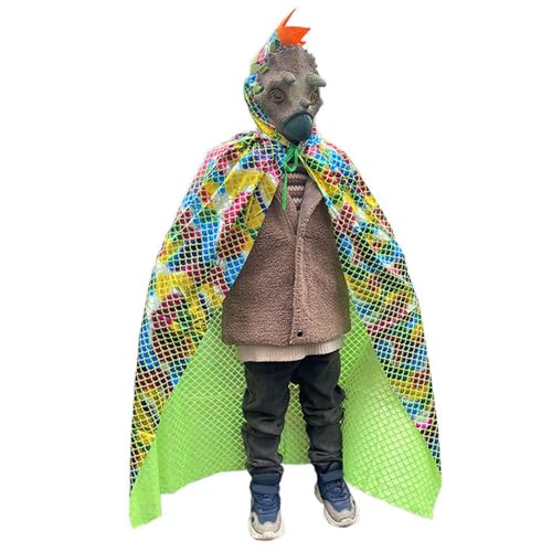 Drachenumhang, 59 Zoll großes Drachenkostüm mit Kapuze für Kinder mit Flosse und Krawatte, dekoratives Dinosaurierkostüm für Bühnenauftritte, Verkleidungen, Halloween, grüner Dinosaurierumhang, U von SunaOmni