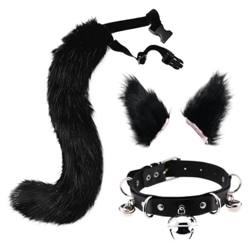 Fuchsohren- und Schwanz-Set mit Lederhalsband, weiche, flauschige Fuchsohren, verstellbarer Fuchsschwanz, realistisches Pelzkostüm für Halloween, Cosplay, Party, Maskerade, schwarze Katzenohren u Fuchsohren- und Schwanz-Set mit Lederhalsband, weiche, flauschige Fuchsohren, verstellbarer Fuchsschwanz, realistisches Pelzkostüm für Halloween, Cosplay, Party, Maskerade, schwarze Katzenohren u von SunaOmni
