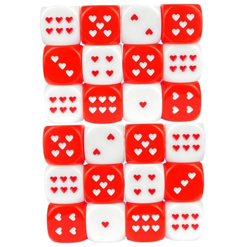 Herzwürfel, 24 Stück, 1 x 1 x Zoll, rote und weiße Würfel mit herzförmigem Punkt auf jeder Seite, tragbares und leichtes Würfelset aus Acryl für Brettspiele, Partyspiele, Würfelset Herzwürfel, 24 Stück, 1 x 1 x Zoll, rote und weiße Würfel mit herzförmigem Punkt auf jeder Seite, tragbares und leichtes Würfelset aus Acryl für Brettspiele, Partyspiele, Würfelset von SunaOmni