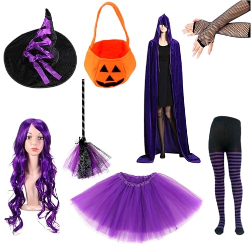 Hexenkostüm, lustiges Gothic-Hexenkostüm für Damen. Enthält Perücke, Hexenhut, Umhang, Besen, Hexenschuhe, gestreifte Strümpfe und Hexenkleid für Frauen und Mädchen, Cosplay-Party, Kostümzubehör Hexenkostüm, lustiges Gothic-Hexenkostüm für Damen. Enthält Perücke, Hexenhut, Umhang, Besen, Hexenschuhe, gestreifte Strümpfe und Hexenkleid für Frauen und Mädchen, Cosplay-Party, Kostümzubehör von SunaOmni