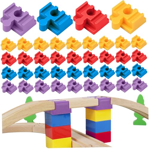 Hölzerne Eisenbahnschienenverbinder, 40 Stück, 4 Farben, männlich-weibliche Holzeisenbahnschienenstücke, DIY-freundliches ABS-Holzeisenbahnschienenzubehör für 9-mm-Bausteine, Holzeisenbahnzubehör von SunaOmni