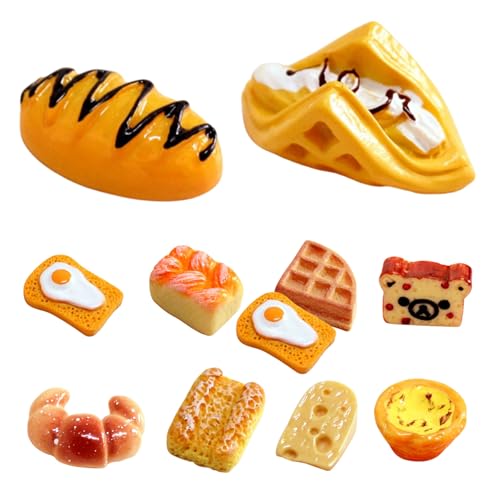 Miniaturbrot, 10 Stück, sicheres Kunstharz, künstlich, niedlich, leicht, tragbar, Mini-Brotmodell, Puppenhauszubehör für Kinder, Kopfbedeckung, Telefondekoration (zufällig), Mini-Lebensmittelorna von SunaOmni