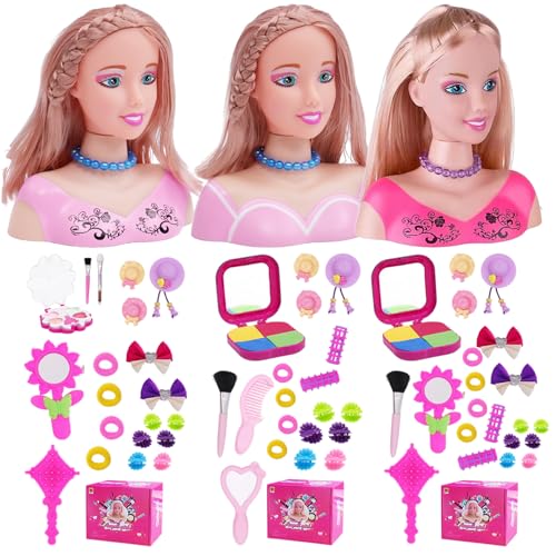 Puppenkopf zum Frisieren, 35-teilig/Set, simulierte Styling-Kopfpuppe für Kinder, Fantasie und Schminken, Lernen, Rollenspielspielzeug für Mädchen, Geschenke für Mädchen, Set 3, Puppenkopf, Haars Puppenkopf zum Frisieren, 35-teilig/Set, simulierte Styling-Kopfpuppe für Kinder, Fantasie und Schminken, Lernen, Rollenspielspielzeug für Mädchen, Geschenke für Mädchen, Set 3, Puppenkopf, Haars von SunaOmni