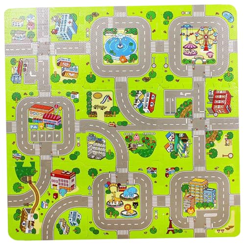 Puzzlematte, 9 Kacheln, 30, 5 x 30, 5 cm, ineinander greifende Schaumstoff-Bodenmatten, Straßenverkehrs-Spielmatte für Kinder, pädagogische Schaumstoff-Spielunterlage für Räder, Teppich oder Spielz Puzzlematte, 9 Kacheln, 30, 5 x 30, 5 cm, ineinander greifende Schaumstoff-Bodenmatten, Straßenverkehrs-Spielmatte für Kinder, pädagogische Schaumstoff-Spielunterlage für Räder, Teppich oder Spielz von SunaOmni