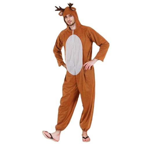 Rentierkostüm, Cartoon-Hirschkostüm mit Kapuze, Geweih, Hirschohren und Schwanz, Hirsch-Onesie mit Reißverschluss für Erwachsene, für Männer und Frauen, Weihnachten, Halloween, Overall, Cosplay Rentierkostüm, Cartoon-Hirschkostüm mit Kapuze, Geweih, Hirschohren und Schwanz, Hirsch-Onesie mit Reißverschluss für Erwachsene, für Männer und Frauen, Weihnachten, Halloween, Overall, Cosplay von SunaOmni