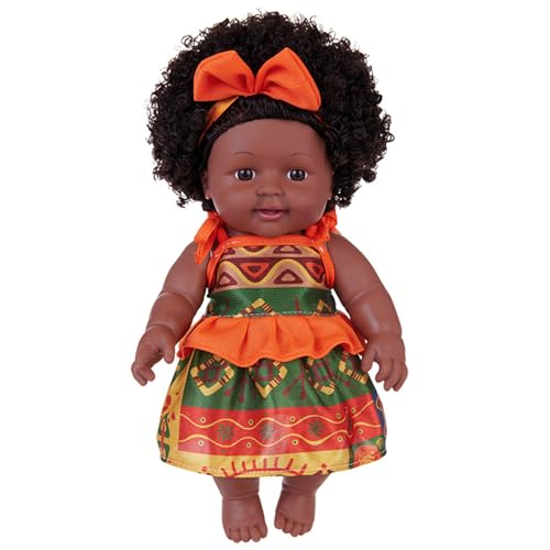 Schwarze Babypuppen, realistisch, 12 Zoll, bewegliche, lebensechte Babypuppe mit abnehmbaren Schleifen-Stirnbändern und orangefarbenen Kleidern, Augen zum Öffnen, afrikanische weiche, realistisch Schwarze Babypuppen, realistisch, 12 Zoll, bewegliche, lebensechte Babypuppe mit abnehmbaren Schleifen-Stirnbändern und orangefarbenen Kleidern, Augen zum Öffnen, afrikanische weiche, realistisch von SunaOmni