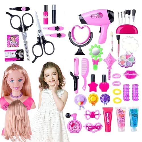 Set Puppenkopf zum Frisieren und Schminken, Styling-Kopfpuppe für Mädchen, farbenfrohes, realistisches Make-up-Zubehör für Mädchen, Geburtstags-, Weihnachts- und Erntedankgeschenke, Friseursalon- Set Puppenkopf zum Frisieren und Schminken, Styling-Kopfpuppe für Mädchen, farbenfrohes, realistisches Make-up-Zubehör für Mädchen, Geburtstags-, Weihnachts- und Erntedankgeschenke, Friseursalon- von SunaOmni
