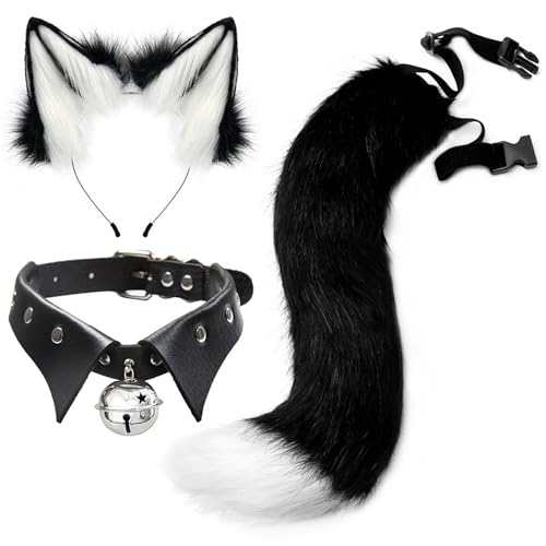 Set mit Fuchsohren und -Schwanz, weiches, Flauschiges Stirnband mit Fuchsohren, Verstellbarer pelziger Schwanz und Halsband im Kragenstil, Wolfskostüm für Halloween-Partys, Cosplay-Kostüm, Wolfso Set mit Fuchsohren und -Schwanz, weiches, Flauschiges Stirnband mit Fuchsohren, Verstellbarer pelziger Schwanz und Halsband im Kragenstil, Wolfskostüm für Halloween-Partys, Cosplay-Kostüm, Wolfso von SunaOmni