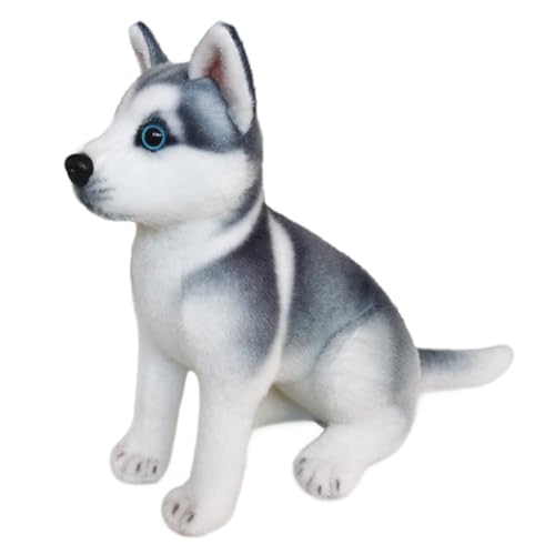 Siberian Husky Stofftier, realistischer Plüschwelpe mit kurzen Beinen und Schwanz, ausdrucksstarkes Hundeplüschtier mit Ohren, fusselfreies Baumwoll-Plüschtier für Zuhause, Büro, Party, sitzendes von SunaOmni