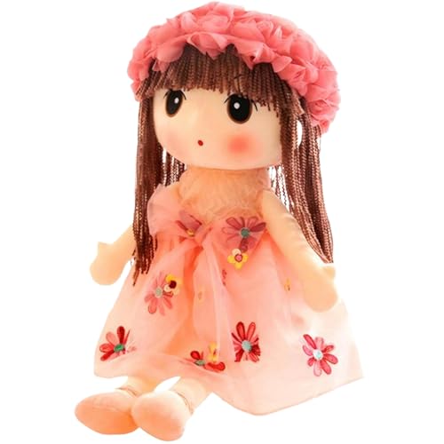 Stoffpuppe für Mädchen, süße und realistische 18-Zoll-Plüschpuppe mit geblümtem Kleid, Hut, Schuhen und langen Haaren, mit Baumwolle gefüllte, kuschelweiche Puppe, Baby-Mädchen-Geschenke, weiche Stoffpuppe für Mädchen, süße und realistische 18-Zoll-Plüschpuppe mit geblümtem Kleid, Hut, Schuhen und langen Haaren, mit Baumwolle gefüllte, kuschelweiche Puppe, Baby-Mädchen-Geschenke, weiche von SunaOmni