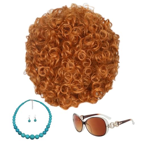 SunaOmni 4-teiliges Set, gewellte Perücke, Kurze orangerote Lockenperücke für das Kostüm der Vermieterin, hitzebeständige synthetische Perücke für Cosplay, Halloween, Party und Spaß, Kurze rote, l SunaOmni 4-teiliges Set, gewellte Perücke, Kurze orangerote Lockenperücke für das Kostüm der Vermieterin, hitzebeständige synthetische Perücke für Cosplay, Halloween, Party und Spaß, Kurze rote, l von SunaOmni