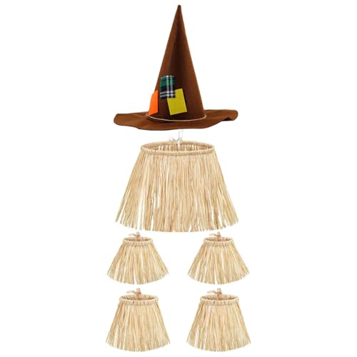 SunaOmni 5-teiliges Vogelscheuchenkostüm mit Zaubererhut, Hawaii-Grasrock aus Lafite-Papier als Partyzubehör, Halloween-Dekoration, Vogelscheuche, Vogelscheuchenmaske, Zaubererkostüm SunaOmni 5-teiliges Vogelscheuchenkostüm mit Zaubererhut, Hawaii-Grasrock aus Lafite-Papier als Partyzubehör, Halloween-Dekoration, Vogelscheuche, Vogelscheuchenmaske, Zaubererkostüm von SunaOmni