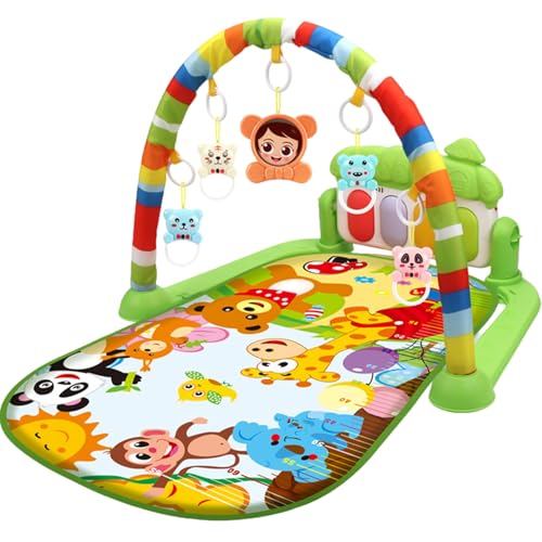 SunaOmni Baby-Aktivitätscenter mit Musik und Licht, sichere und abnehmbare, lustige Baby-Spielmatte mit Anhänger für Neugeborene Kleinkinder, Keine Batterie, grüne -Spielturnhalle, Turnmatte von SunaOmni