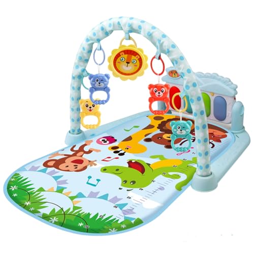 SunaOmni Baby-Aktivitätscenter mit Musik und Licht, sichere und abnehmbare, lustige Baby-Spielmatte mit Rasselanhänger verstellbarem Brett für Neugeborene Kleinkinder, Keine Batterie, Blaue -S von SunaOmni
