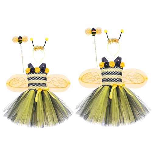 SunaOmni Bienenkostüm für Kinder, Kinderkostüme inklusive Tüllkleid, Flügel, Zauberstab und Stirnband für Cosplay-Partys für Kleinkinder und kleine Mädchen, Bienenkostüm, Kinderkostüme, Feenkostüm von SunaOmni