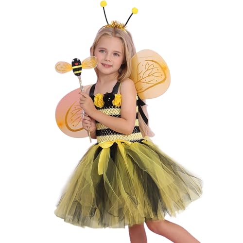 SunaOmni Bienenkostüm für Kinder, Kinderkostüme inklusive Tüllkleid, Flügel, Zauberstab und Stirnband für Kleinkinder und kleine Mädchen, Cosplay-Party, Kostümfee, Kinderkostüm von SunaOmni