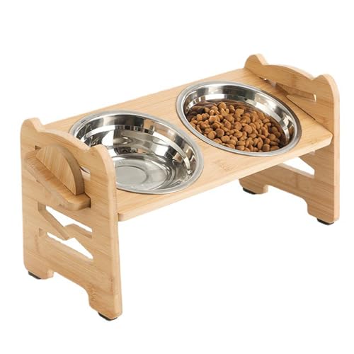 SunaOmni Doppelkatze Schüssel 2-in-1-Höhenhöhe Verstellbares Edelstahl-Katzenschalen mit Ständer für Innenkitty und kleine Hunde von SunaOmni