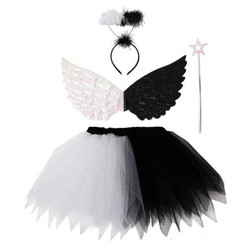 SunaOmni Engelkostüm für Mädchen. Schwarz-weißes Engelkostüm inklusive Rock, Zauberstab, Flügel und Stirnband. Weihnachts- und Halloweenkostüme für Mädchen für Partys, Cosplay, Bühnenkostüme für SunaOmni Engelkostüm für Mädchen. Schwarz-weißes Engelkostüm inklusive Rock, Zauberstab, Flügel und Stirnband. Weihnachts- und Halloweenkostüme für Mädchen für Partys, Cosplay, Bühnenkostüme für von SunaOmni