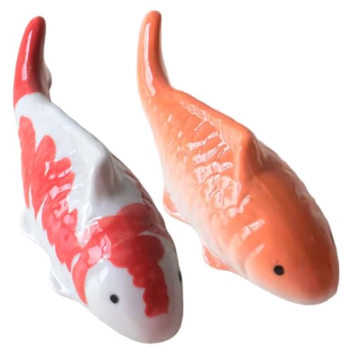 SunaOmni Fake Fish, 2pcs Keramik Koi Fischdekor, 3, 9x1, 4x1, 6 Zoll realistisches schwimmendes Aquariumdekor für Fairy Garden Pond Fountain von SunaOmni
