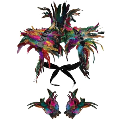 SunaOmni Federschal mit 2 Armbändern, 3-teilig/Set, bunter Halloween-Federnumhang mit Bindeband, realistischer Gothic-Federnkragen für Party, Kostüm, Cosplay, Federkragen, Federumhang SunaOmni Federschal mit 2 Armbändern, 3-teilig/Set, bunter Halloween-Federnumhang mit Bindeband, realistischer Gothic-Federnkragen für Party, Kostüm, Cosplay, Federkragen, Federumhang von SunaOmni