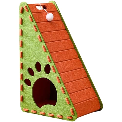 SunaOmni Filzkatze Kratzer 12x16x24 Triangular Cat Crocker mit Plüschkugel und Innenbett Nicht-Shedding Scratch-resistentes Kätzchen-Kratzer für Innen-, Grün- und Orange von SunaOmni