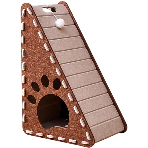 SunaOmni Filzkatze Kratzer 12x16x24 Triangular Cat Crocker mit Plüschkugel und Innenbett Nicht-Shedding Scratch-resistentes Kätzchen-Kratzer für Innen-, Kamel- und Grau von SunaOmni