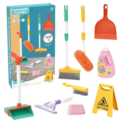 SunaOmni Kinder-Reinigungsset (13-teilig) Simulations-Reinigungsset aus Kunststoff für Kinder, Rollenspiel, Haushaltsführung, Kleinkind-, pädagogisches für ab 3 Jahren, K von SunaOmni