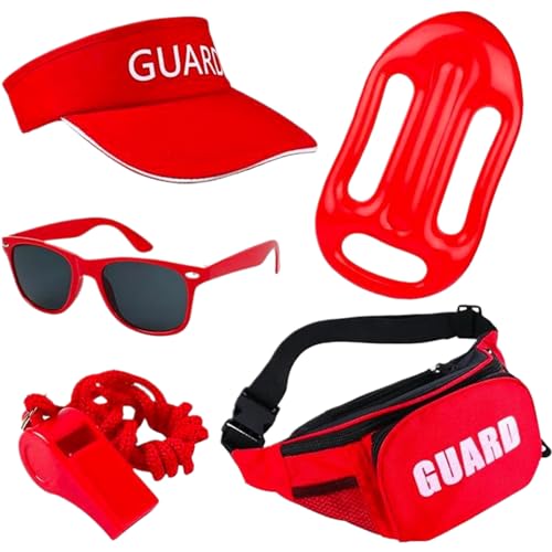 SunaOmni Rettungsschwimmer-Zubehör, 5-teilig/Set, Rollenspiel-Rettungsschwimmer-Ausrüstung, inklusive Hut, Sonnenbrille, Pfeife, Gürteltasche und Schwimmring, Kostüm für Halloween, Rettu von SunaOmni
