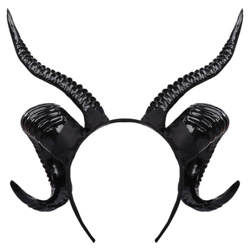 SunaOmni Schafhorn-Stirnband, strukturiertes Gothic-Hörner-Stirnband, schwarz glänzende Hörner, 29, 4 x 29, 7 cm, PP-Cosplay- für Teufel, Dämon, Halloween-Party, Horn, Dämonenhörner von SunaOmni