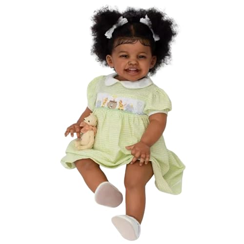 SunaOmni Schwarze Babypuppen, süß lächelndes realistisches Babypuppenmädchen, 24-Zoll-Puppe mit lockigem Haar, dunkelbraune Haut, realistisches Babypuppenmädchen, schwarzes SunaOmni Schwarze Babypuppen, süß lächelndes realistisches Babypuppenmädchen, 24-Zoll-Puppe mit lockigem Haar, dunkelbraune Haut, realistisches Babypuppenmädchen, schwarzes von SunaOmni