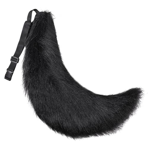 SunaOmni Therian Tail 27 Zoll Halloween Pelzschwanz mit Gürteldesign Kunstfell Wolfsschwanz für Erwachsene Kinder Cosplay Party Kostümzubehör (Schwarz) Wolfsschwanz Fuchsschwanz von SunaOmni